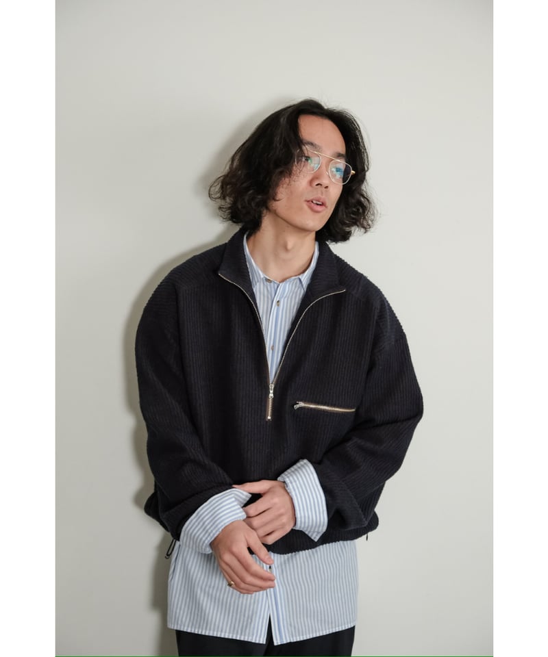 トップス ANCELLM CUT STRIPE HALF ZIP PULL OVER CUT STRIPE HALF ZIP PULL OVER SHIRT(BLACK) – ANCELLM