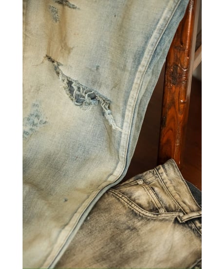 ANCELLM CRASH MIDDLE STRAIGHT 5P DENIM PANTS