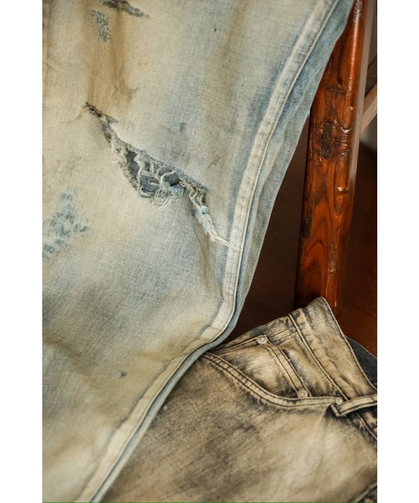 ANCELLM CRASH MIDDLE STRAIGHT 5P DENIM PANTS |