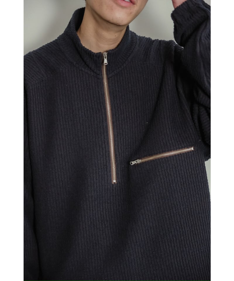 ANCELLM CUT STRIPE HALF ZIP PULL OVER SHIRT | M