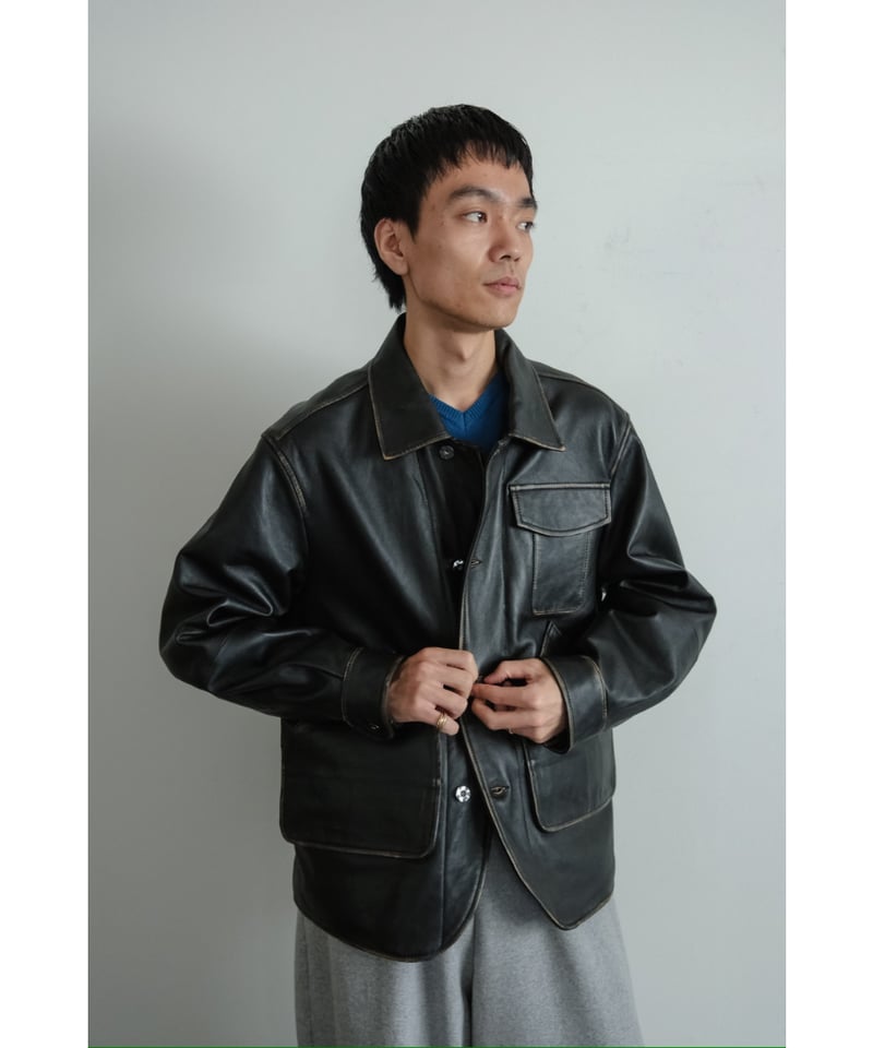 ジャケット・アウター CCU BLACK SMOOTH LEATHER CCU - STAND COLLAR BLOUSON / レザージャケット / ゴートレザー | iko