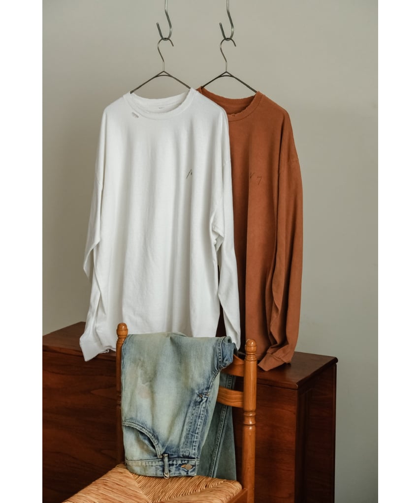 相*坂様 ANCELLM EMBROIDERY DYED LS T-SHIRT ANCELLM - EMBROIDERY DYED LS T-SHIRT | BLACK | カットソー