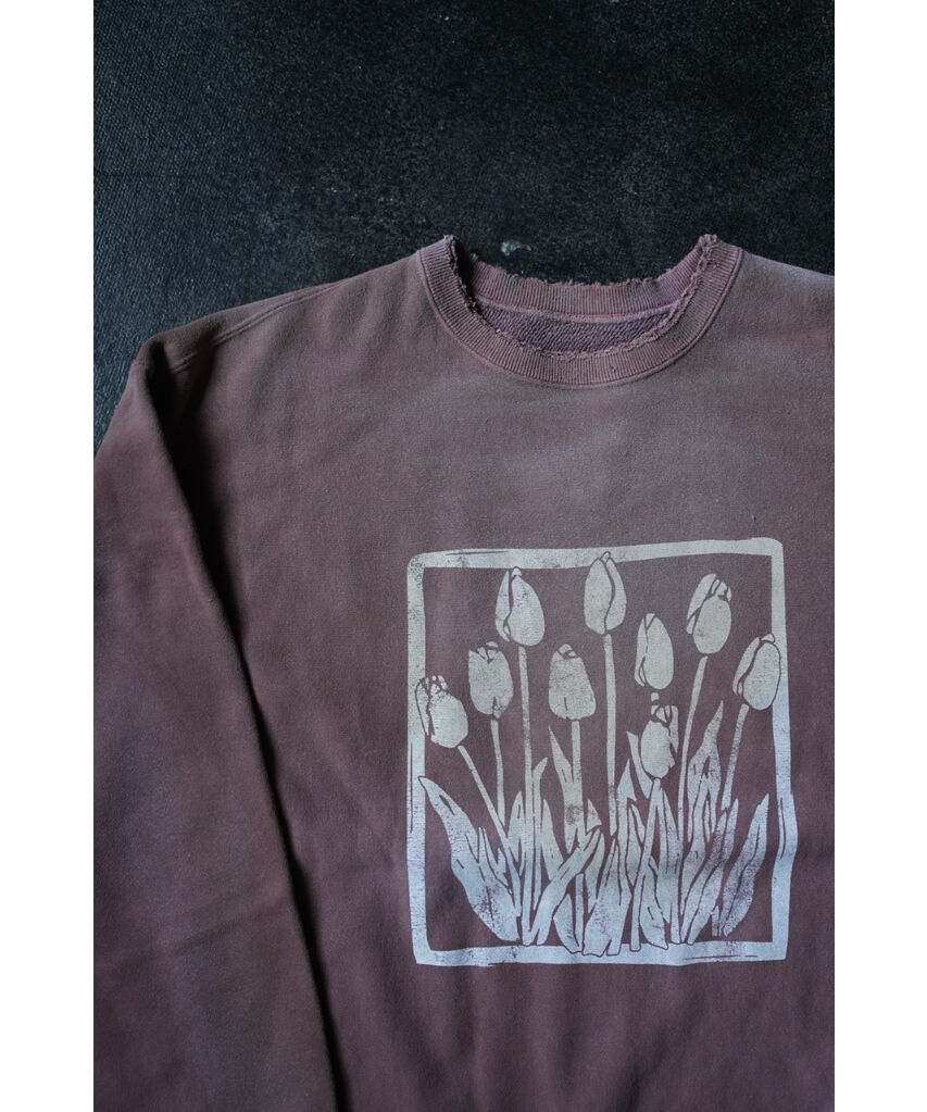 ANCELLM DYED DAMAGE FLOWER PRINT SWEAT SHIRT | 