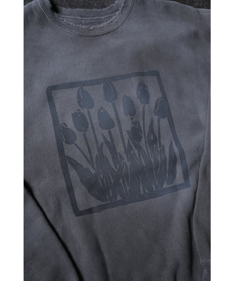 ANCELLM DYED DAMAGE FLOWER PRINT SWEAT SHIRT |