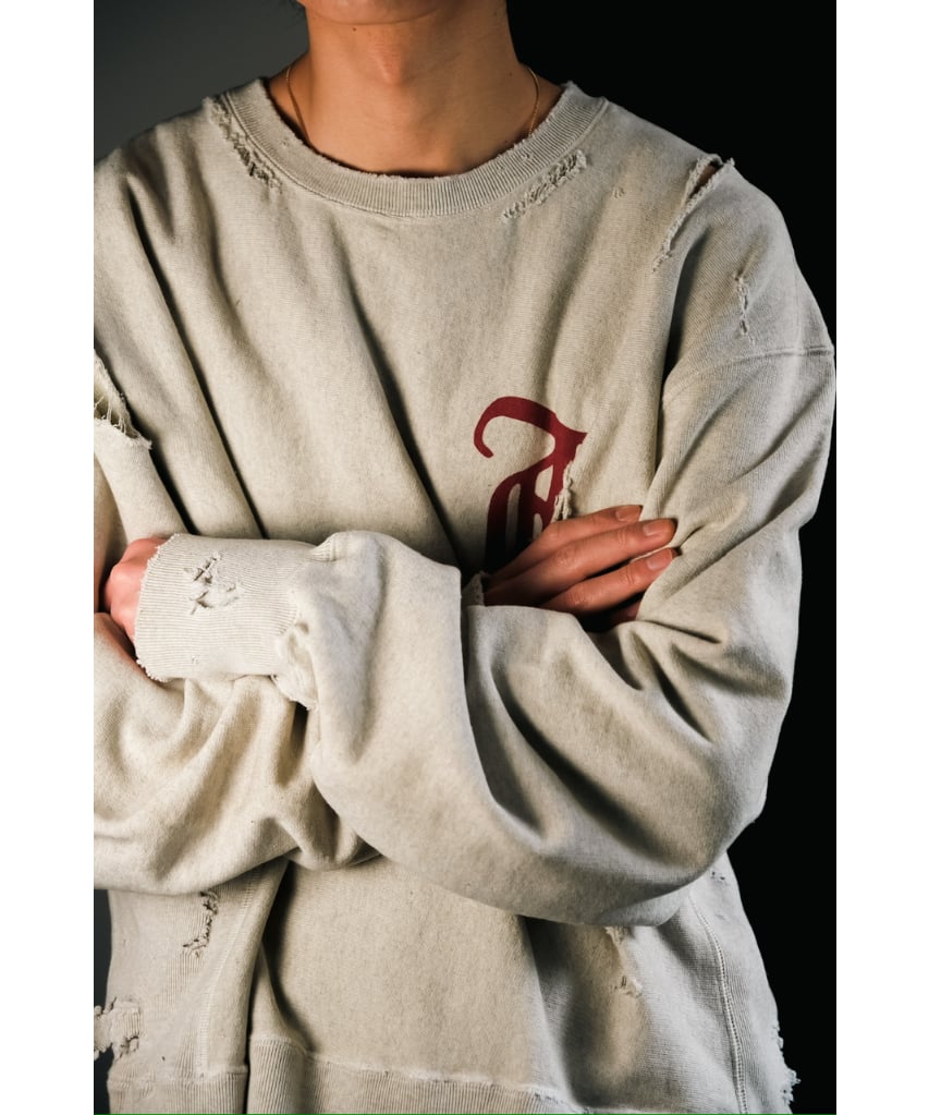 ancellm CRASH SWEAT SHIRT(HEATHER WHITE)