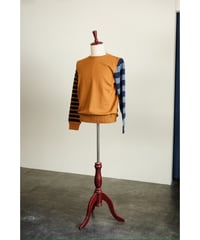 obafer COTTON CASHMERE BORDER SLEEVE SWEATER