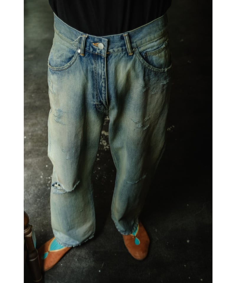 ANCELLM P/DAMAGE DENIM STRAIGHT 5P PANTS | Must