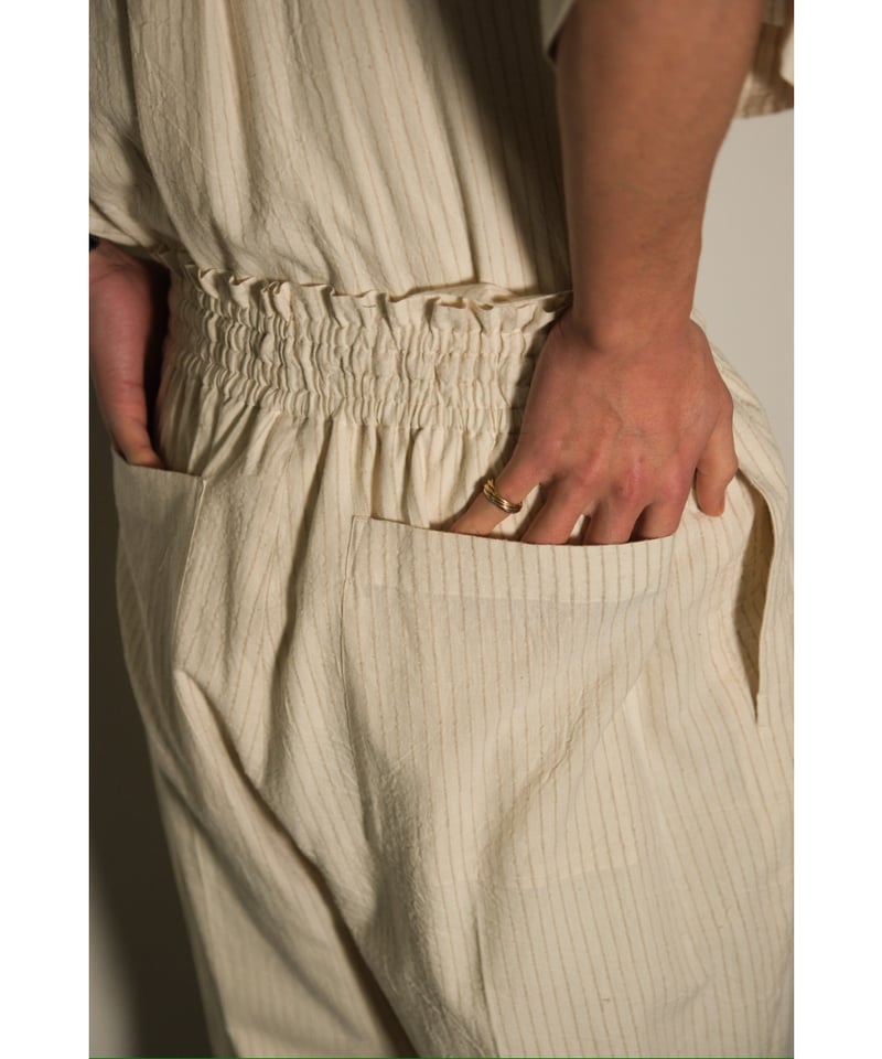 POSTELEGANT Cotton Linen Stripe Wide Trouser | 