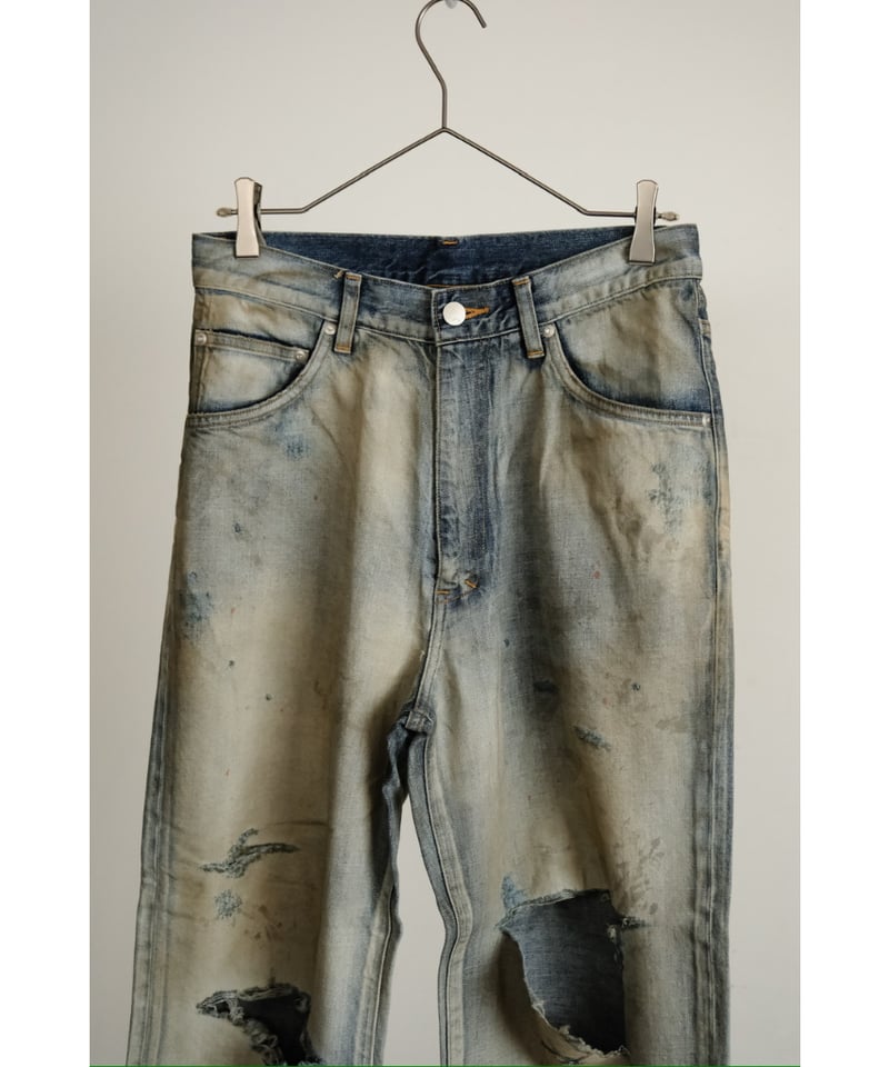 ANCELLM CRASH MIDDLE STRAIGHT 5P DENIM PANTS |