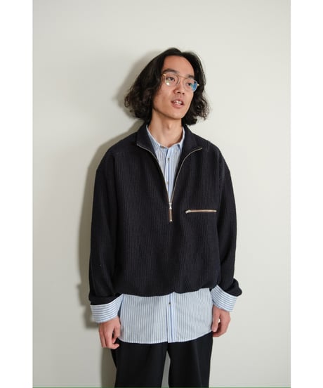 ANCELLM CUT STRIPE HALF ZIP PULL OVER SHIRT