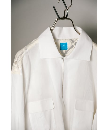 PERIOD FEATURES Cotton Poplin Back Knit Lace Pullover