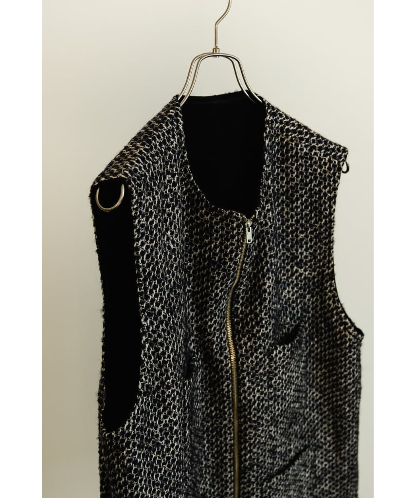 bisown MIX TWEED×VELVETEEN ZIPUP VEST