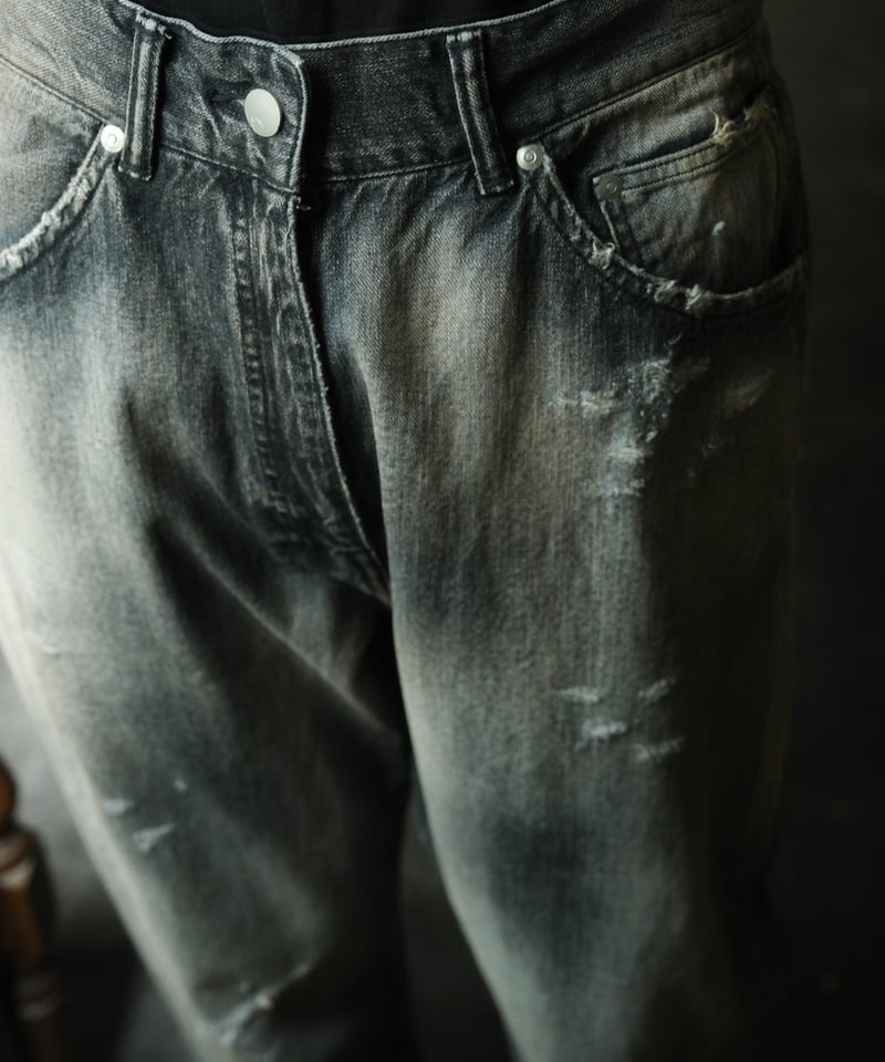【ANCELLM】DAMAGE DENIM STRAIGHT 5P PANTS ANCELLM - P/DAMAGE DENIM STRAIGHT 5P PANTS | BLACK | デニム