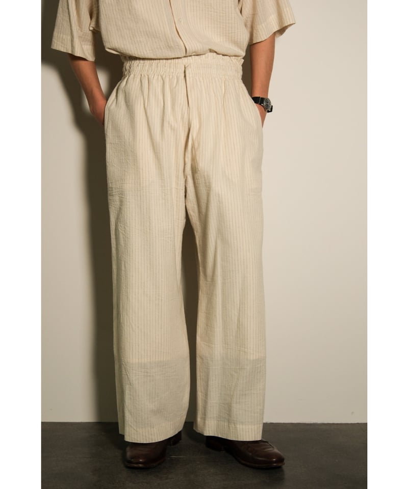 POSTELEGANT Cotton Linen Stripe Wide Trouser |