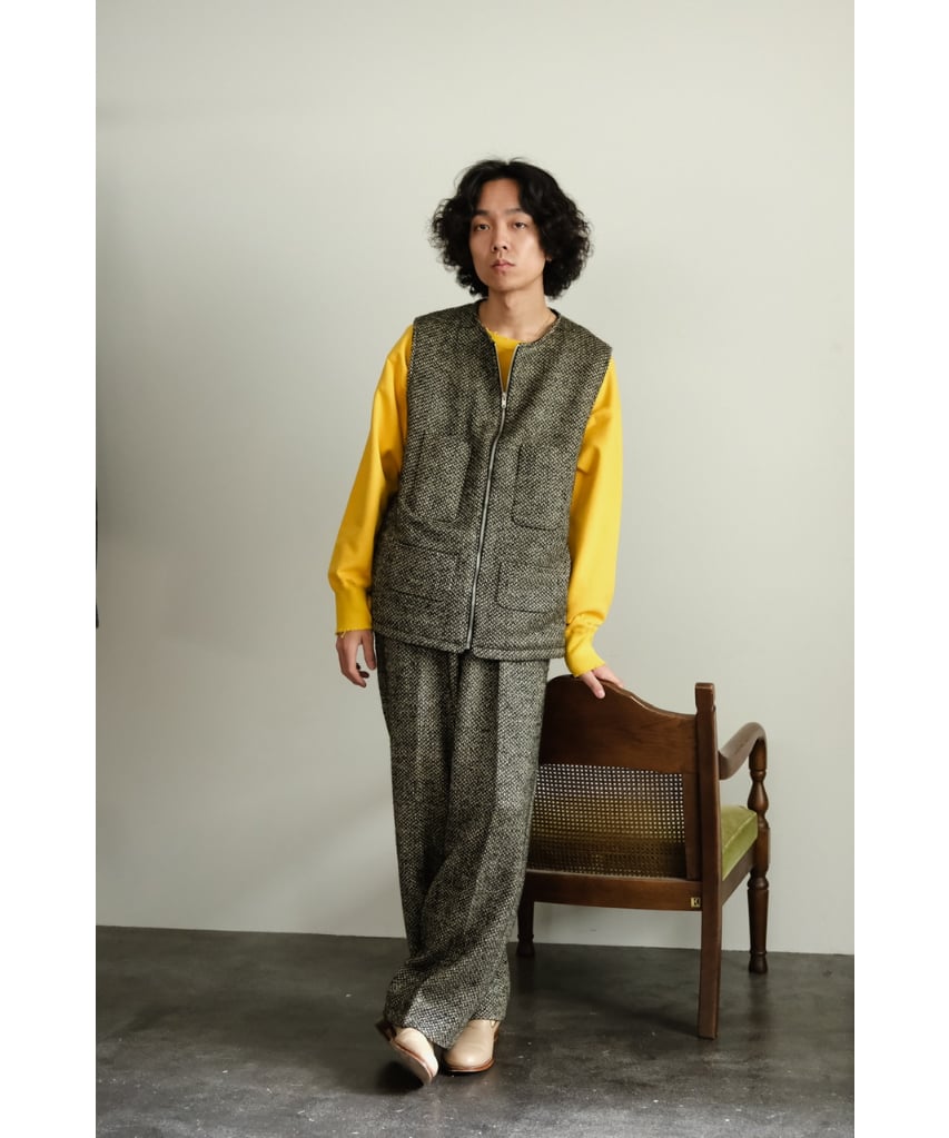 bisown MIX TWEED×VELVETEEN ZIPUP VEST