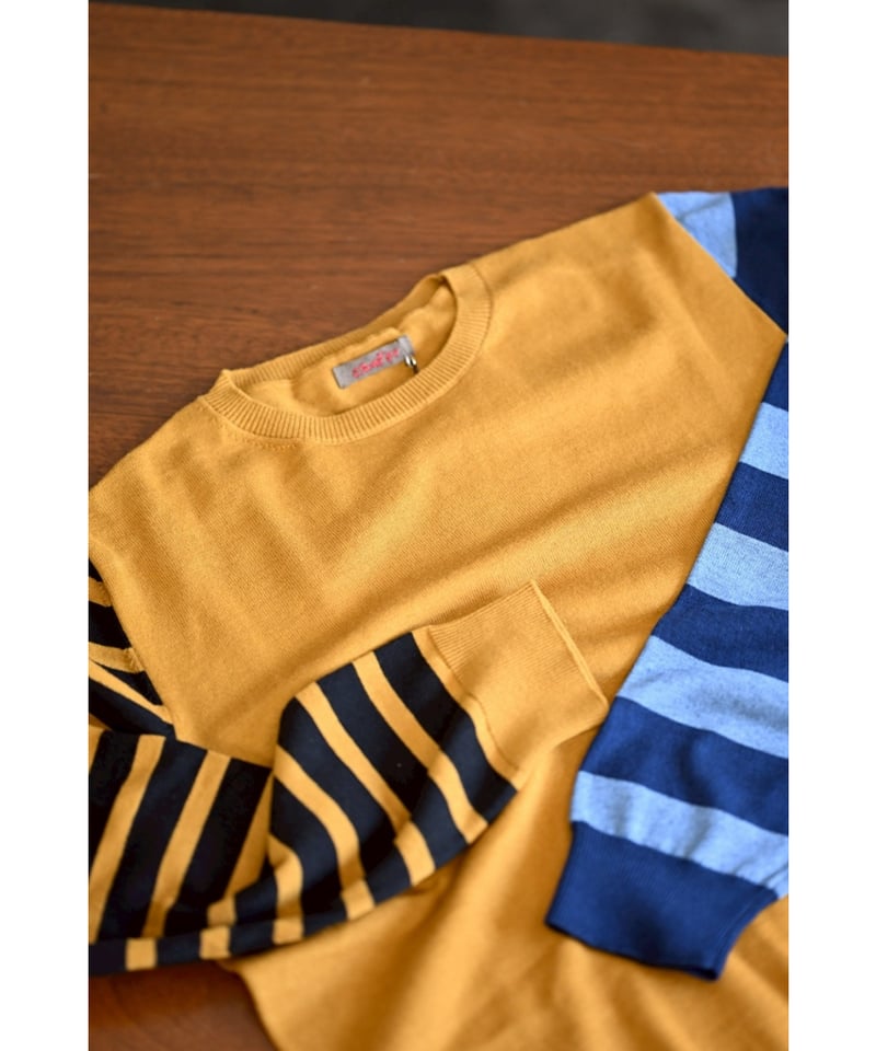 obafer COTTON CASHMERE BORDER SLEEVE SWEATER |