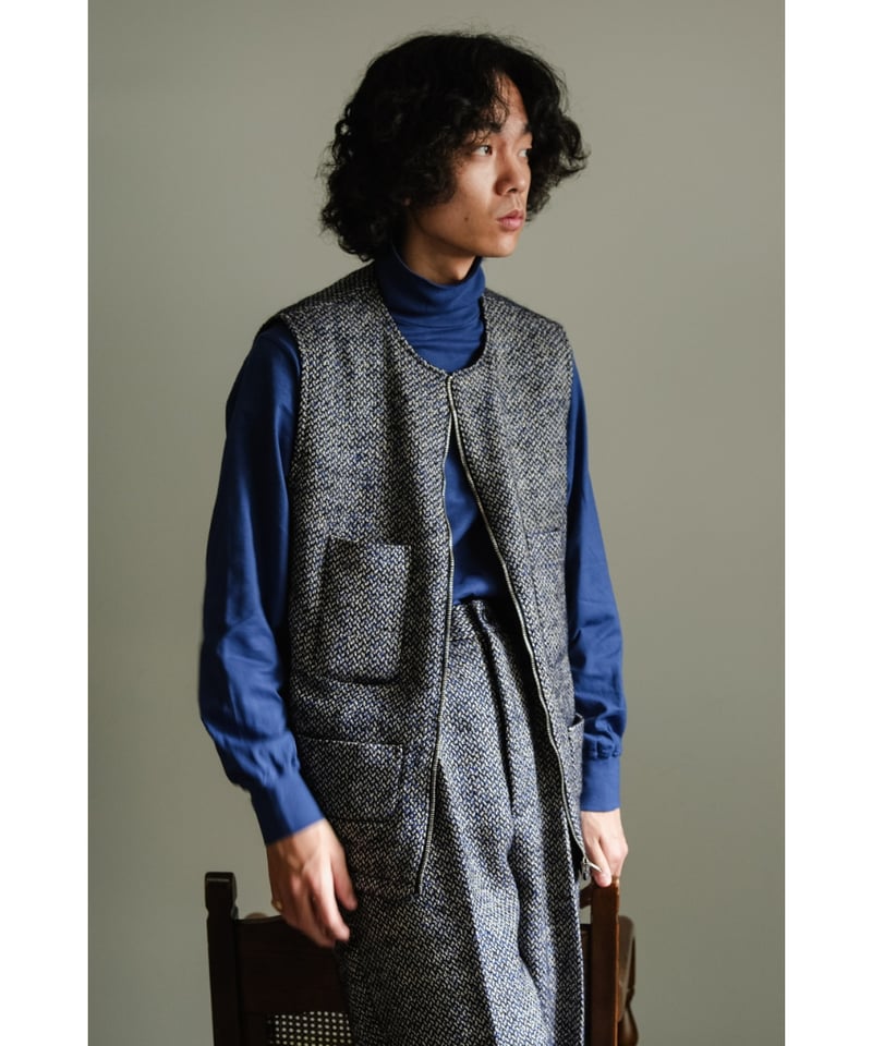 bisown MIX TWEED×VELVETEEN ZIPUP VEST