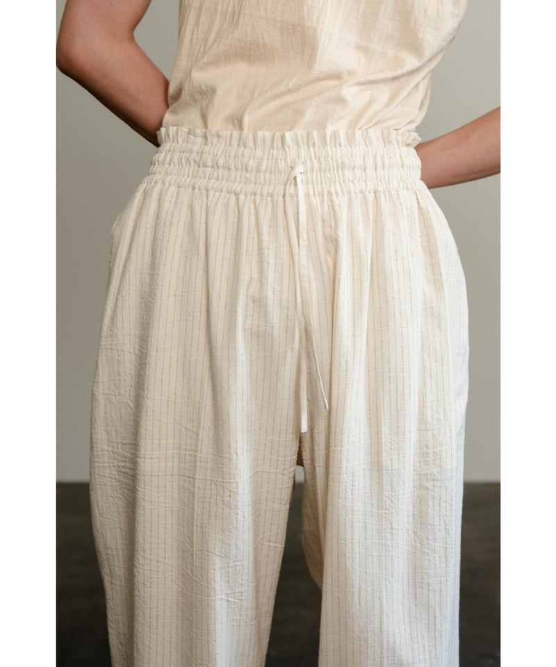 POSTELEGANT Cotton Linen Stripe Wide Trouser |