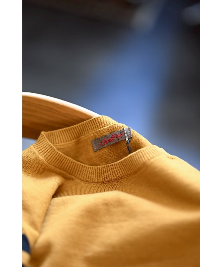 obafer COTTON CASHMERE BORDER SLEEVE SWEATER | 