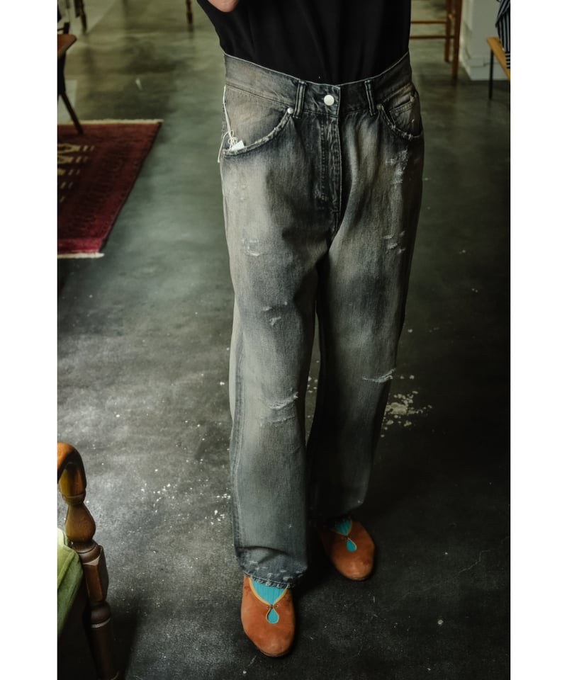 【ANCELLM】DAMAGE DENIM STRAIGHT 5P PANTS ANCELLM P/DAMAGE DENIM STRAIGHT 5P PANTS – unexpected store
