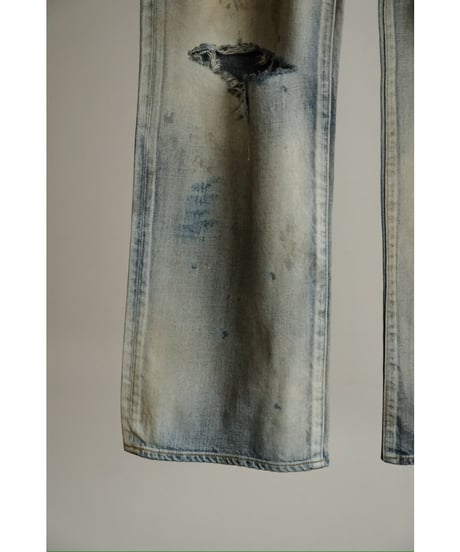 ANCELLM CRASH MIDDLE STRAIGHT 5P DENIM PANTS