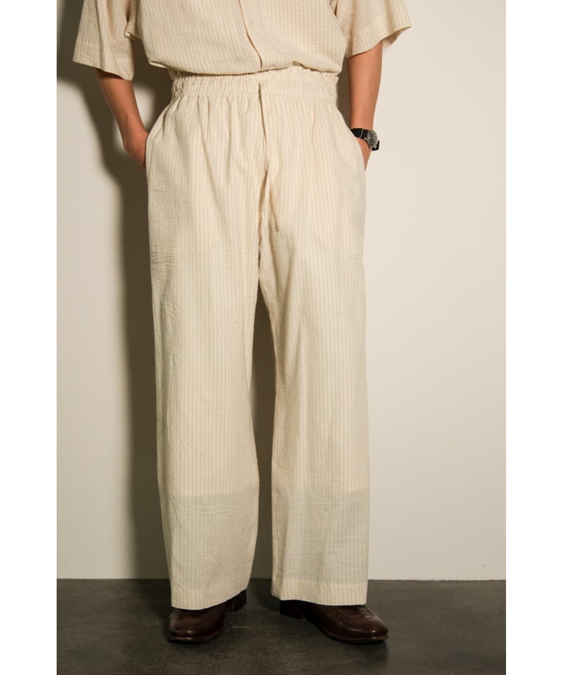 POSTELEGANT Cotton Linen Stripe Wide Trouser | 