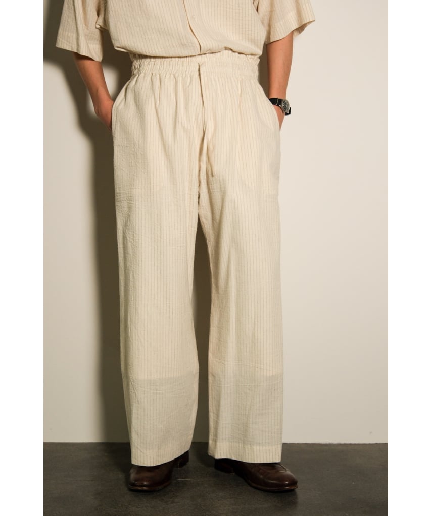 POSTELEGANT Cotton Linen Stripe Wide Trouser | 