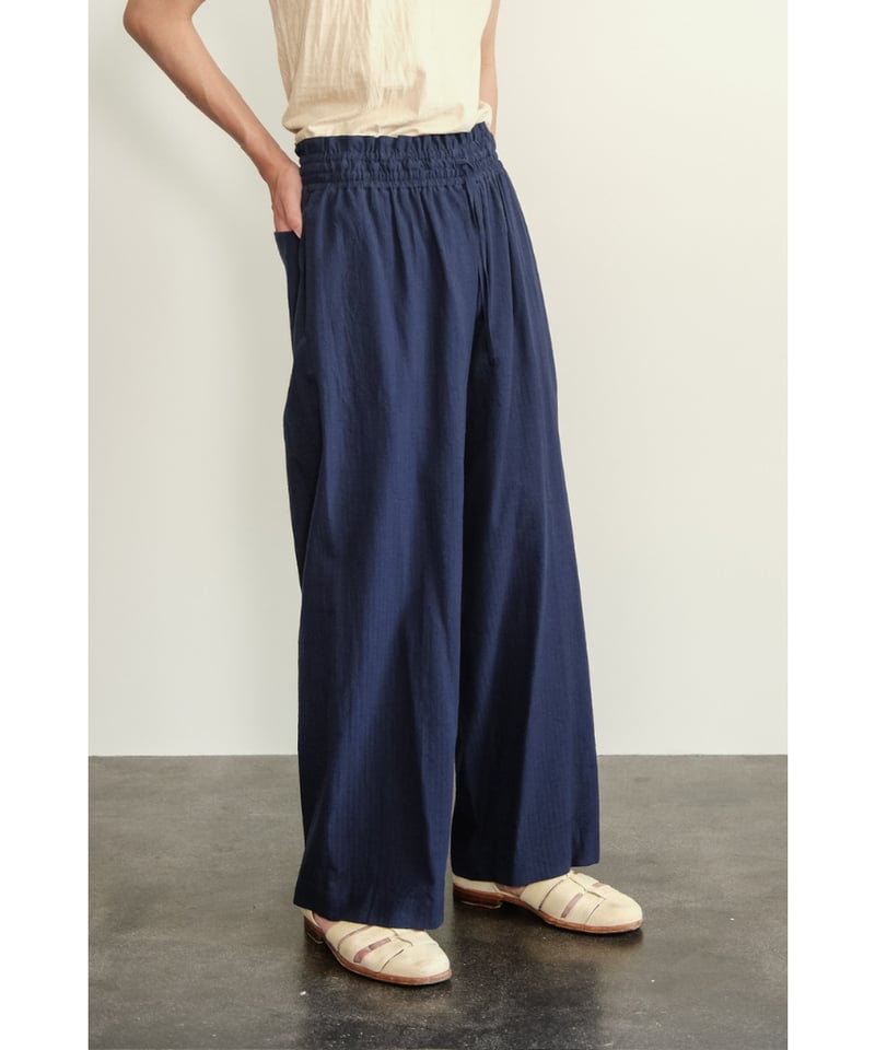 POSTELEGANT Cotton Linen Stripe Wide Trouser |