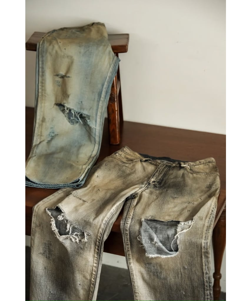 ANCELLM CRASH MIDDLE STRAIGHT 5P DENIM PANTS |