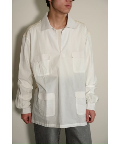 PERIOD FEATURES Cotton Poplin Back Knit Lace Pullover