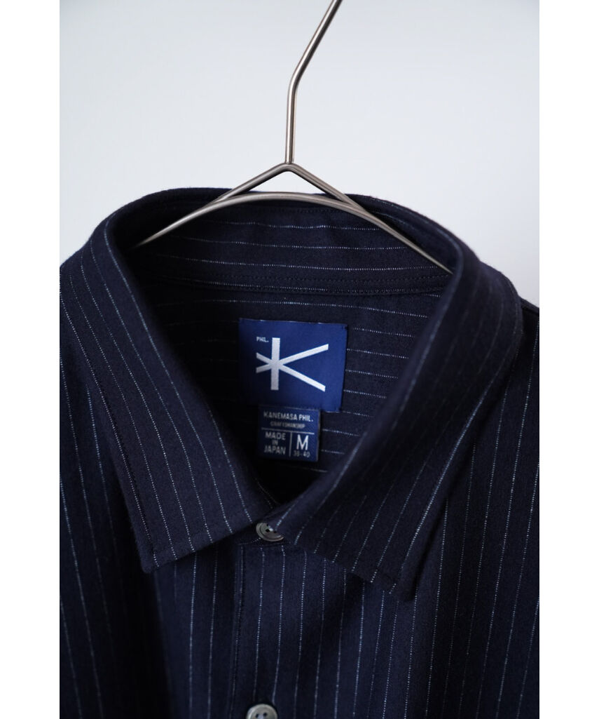 KANEMASA PHIL. High Gauge Milled Wool Stripe Square Shirts