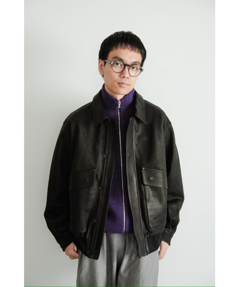 ジャケット・アウター ULTERIOR CALF LEATHER FLIGHT JKT / BLACK ULTERIOR CALF LEATHER FLIGHT JKT | MusterWerk Sud.