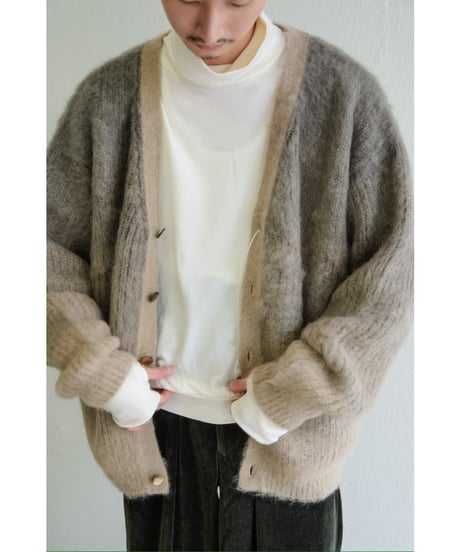 REVERBERATE MOHAIR GRADATION BORDER CARDIGAN