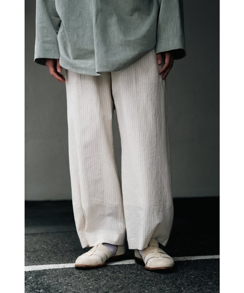 POSTELEGANT Cotton Linen Stripe Wide Trouser |