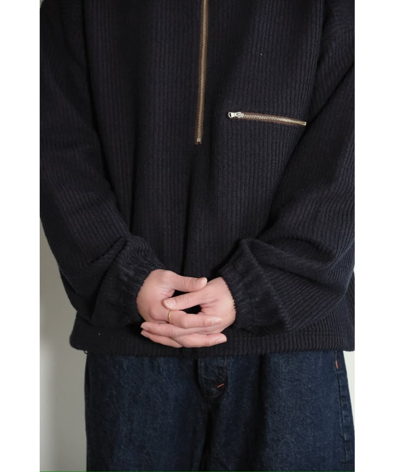 ANCELLM CUT STRIPE HALF ZIP PULL OVER SHIRT | M ANCELLM CUT STRIPE HALF ZIP PULL OVER SHIRT | M