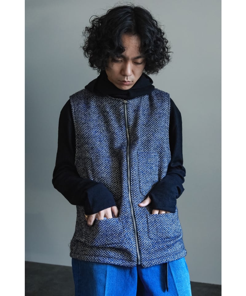 bisown MIX TWEED×VELVETEEN ZIPUP VEST