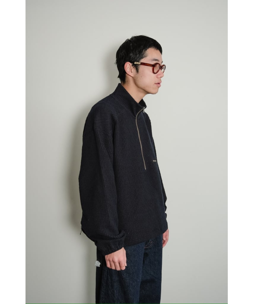 ANCELLM CUT STRIPE HALF ZIP PULL OVER SHIRT | M ANCELLM CUT STRIPE HALF ZIP PULL OVER SHIRT | M