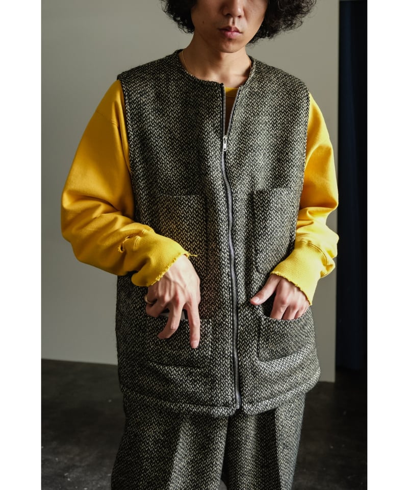 BISOWN MIX TWEED×VELVETEEN ZIPUP VEST | MusterW