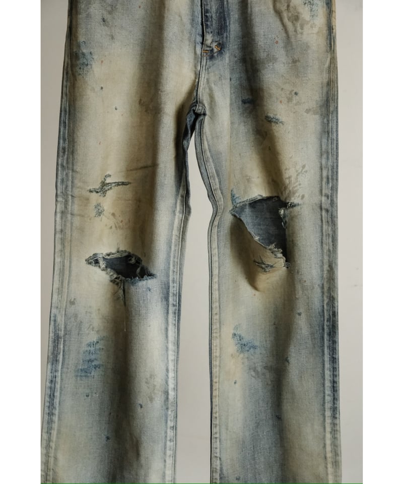 ANCELLM CRASH MIDDLE STRAIGHT 5P DENIM PANTS |
