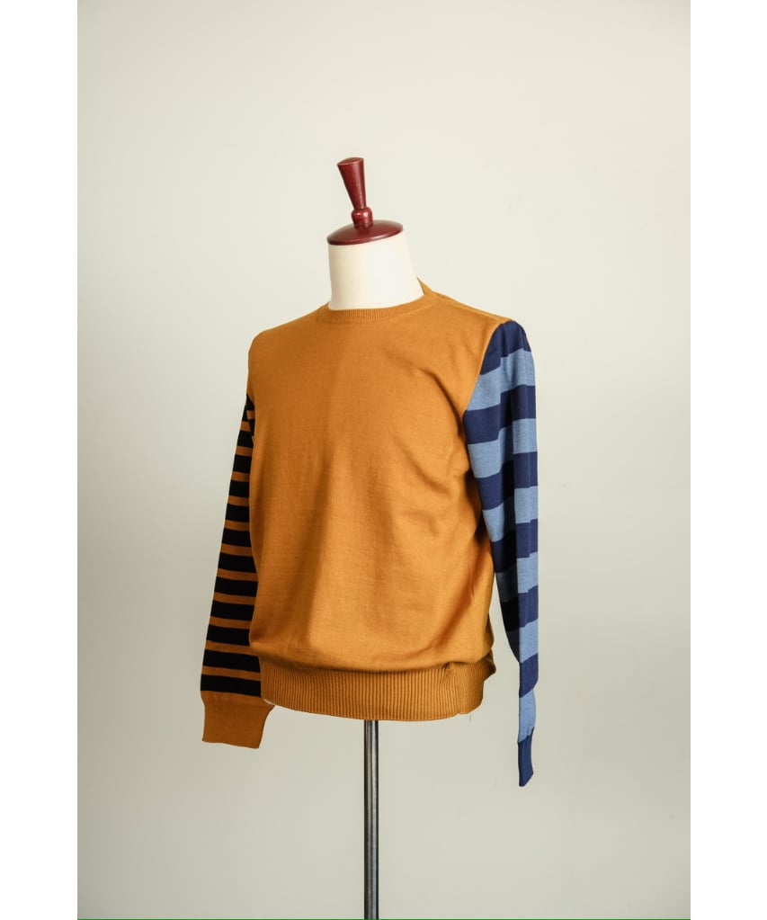 obafer COTTON CASHMERE BORDER SLEEVE SWEATER |