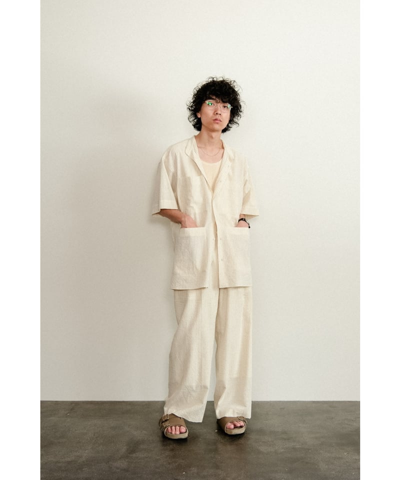 POSTELEGANT Cotton Linen Stripe Short Sleeve Sh POSTELEGANT Cotton Linen Stripe Short Sleeve Sh