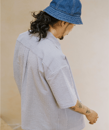 Seesucker  Stripe Shirt-Navy Blue