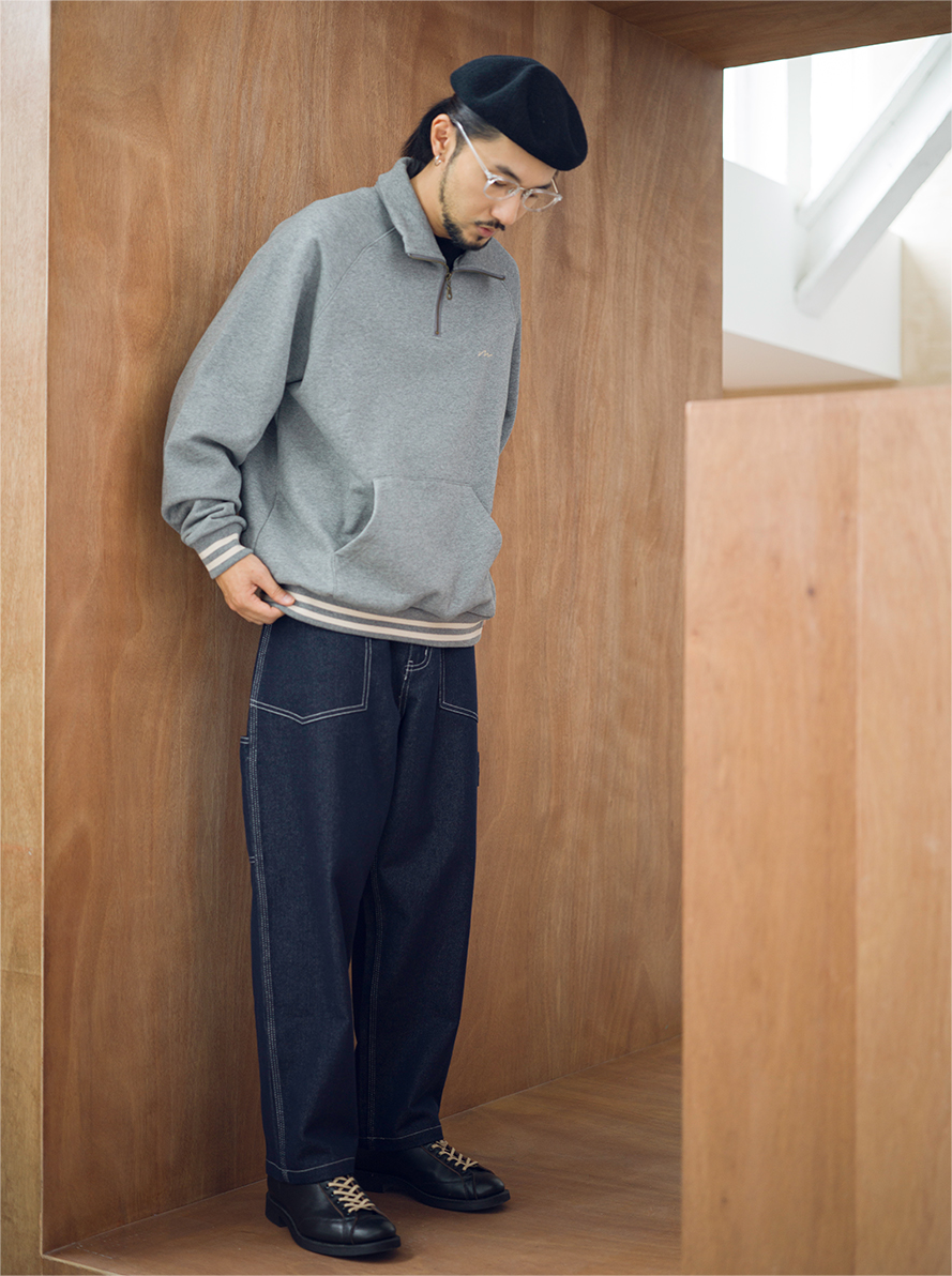 Half zip Sweatshirt-Heather Grey | MIZUTOKI