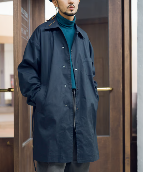 Gabardine Balmacaan Coat-Navy Blue | MIZUTOKI
