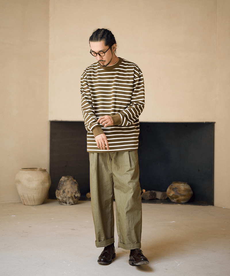 トップス border sweater with pocket Border Pocket Sweatshirt-Ginger x Apricot | MIZ