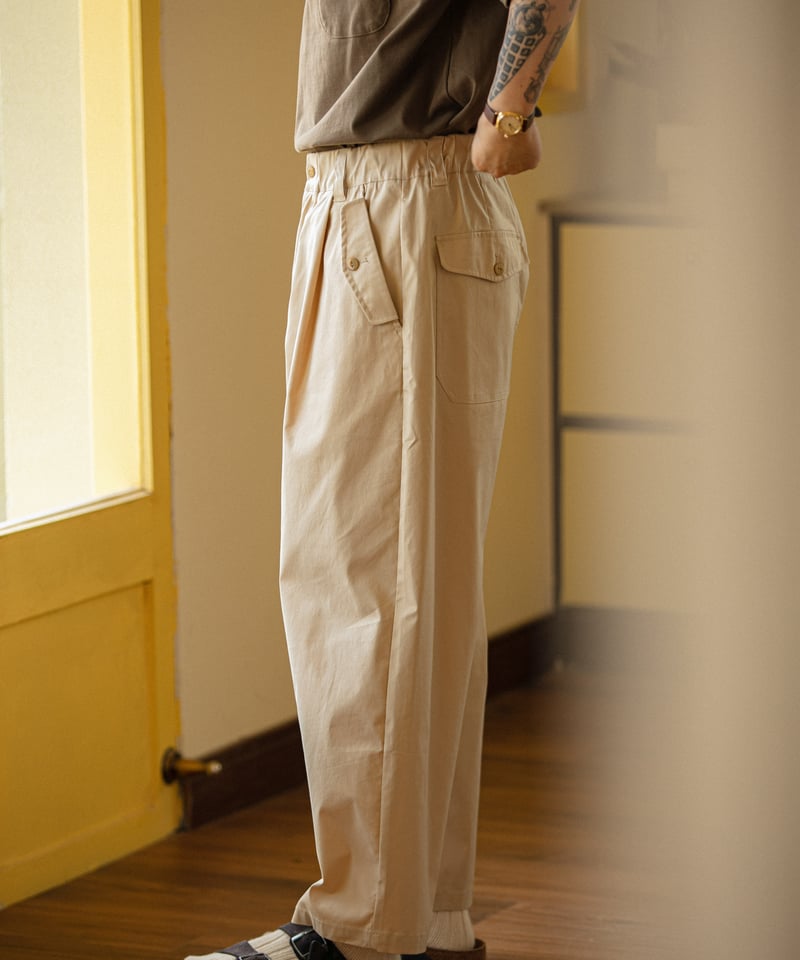Lyocell Tuck Pants-Light Khaki | MIZUTOKI