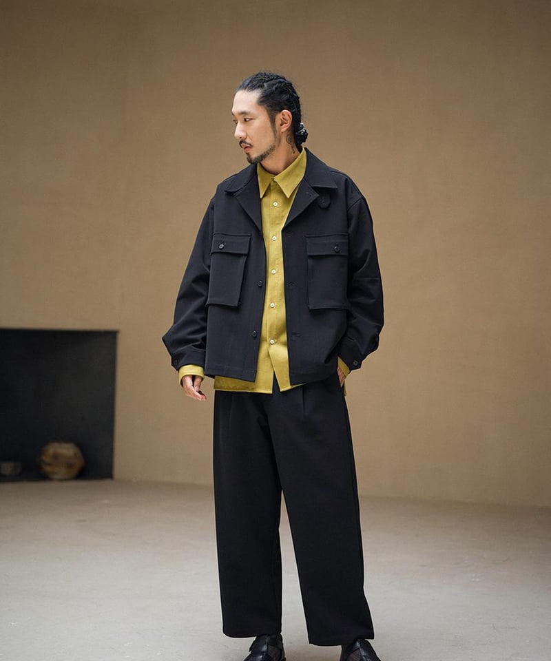 Recycled Textile Belted Pants-Obsidian | MIZUTOKI