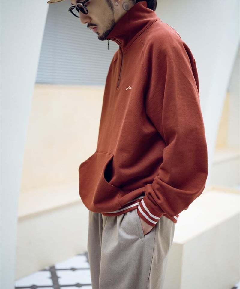 Half zip Sweatshirt-Rust Red | MIZUTOKI Half zip Sweatshirt-Rust Red | MIZUTOKI