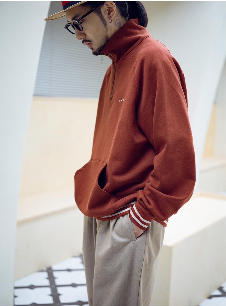 Half zip Sweatshirt-Rust Red | MIZUTOKI Half zip Sweatshirt-Rust Red | MIZUTOKI