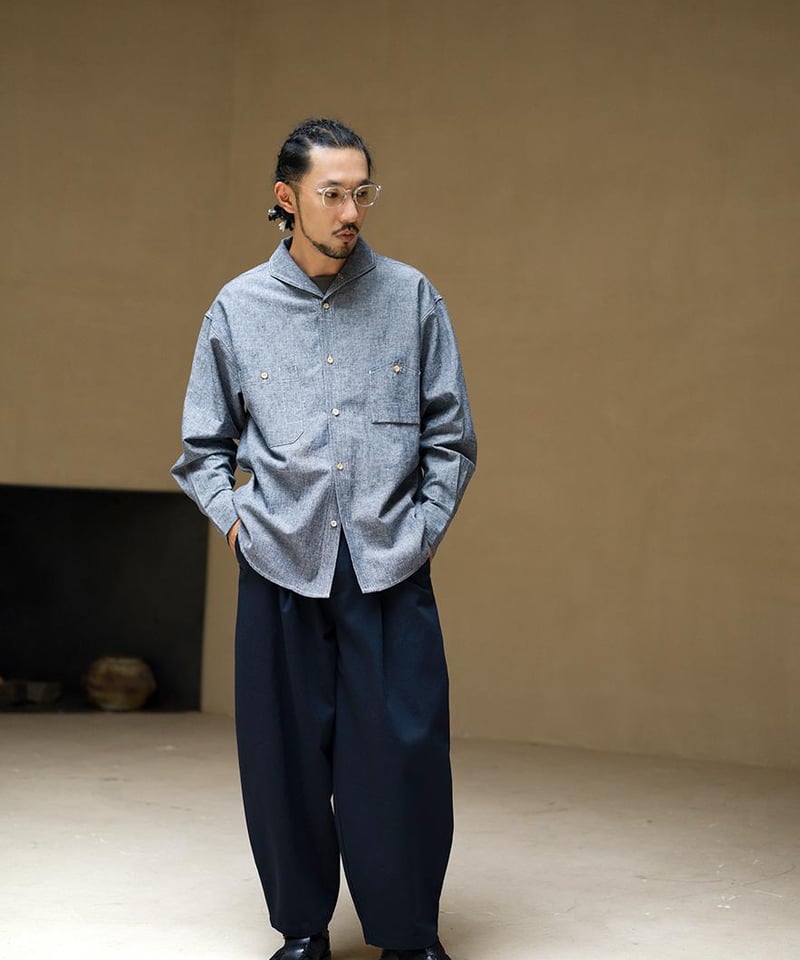 Linen Chambray Sailor Shirt-Oxford Blue | MIZUTOKI